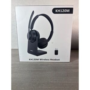 KH120M Wireless Headset Bluetooth 5.2 with Charging Base Noise Canceling Mic Blk